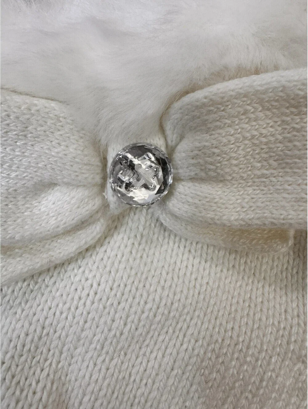 Gymboree Cable Knit Sweater Dress Ivory Girls Sz 4 Fur collar cap sleeve